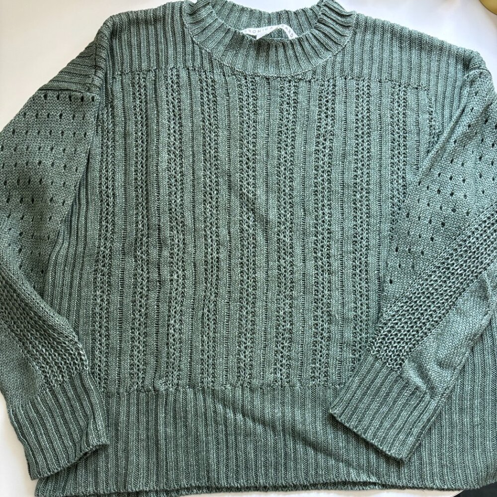 Veronica Beard Erka Sweater in Green Linen Open Knit Pullover-  XS